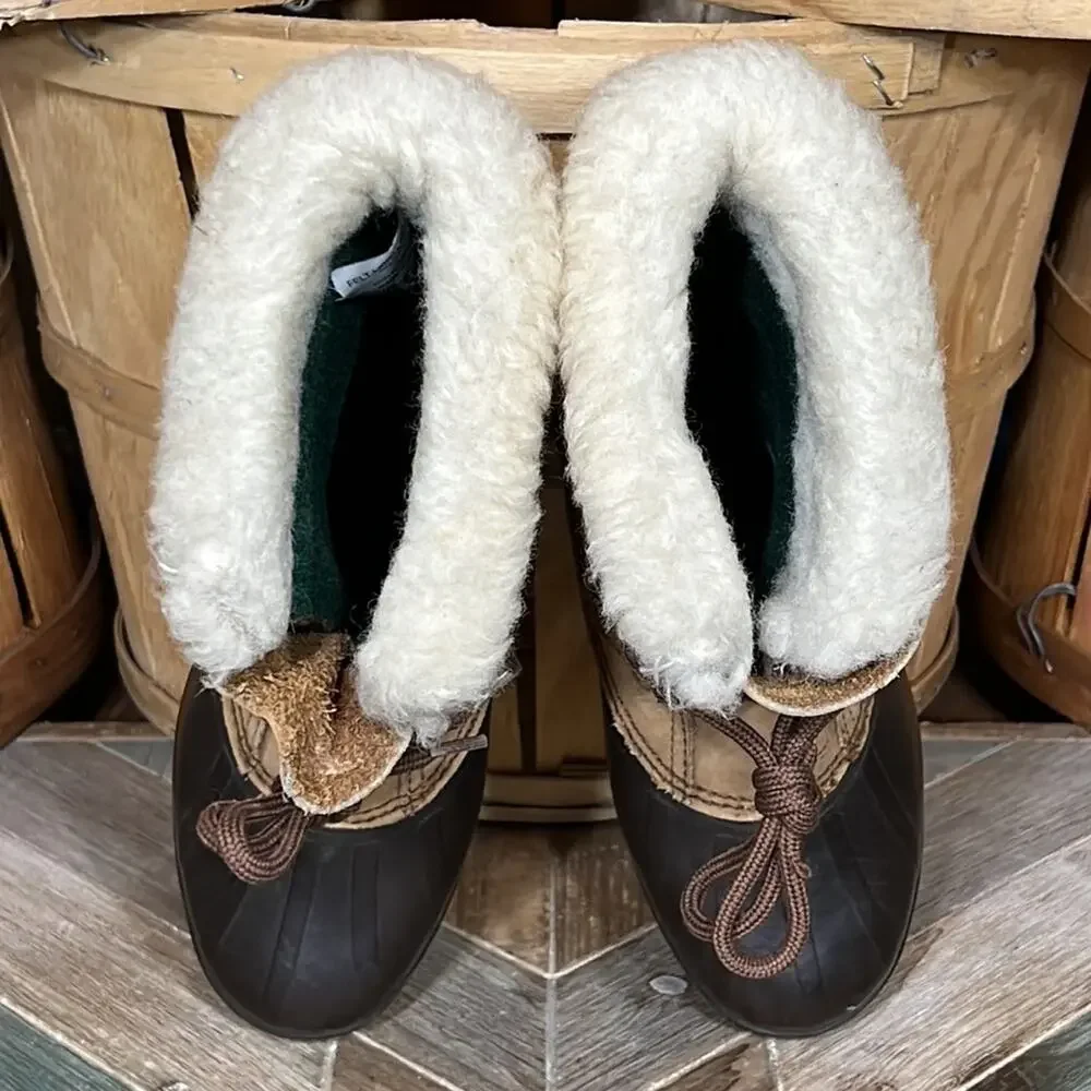 Sorel Alpine Tan Leather Faux Fur Waterproof Vintage Snow Boots Womens Size 6